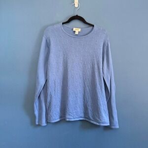 Vintage‎ 90s Talbots Sweater Women's Size Large Blue Cable Knit Cotton Retro